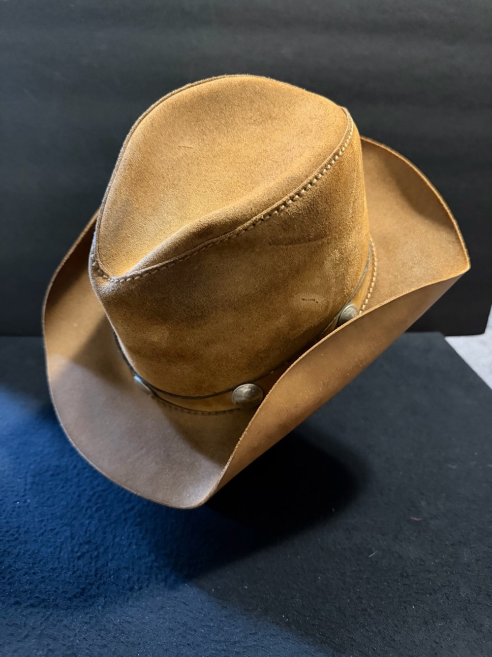Tan Leather Western Hat with Nickel Leather Band